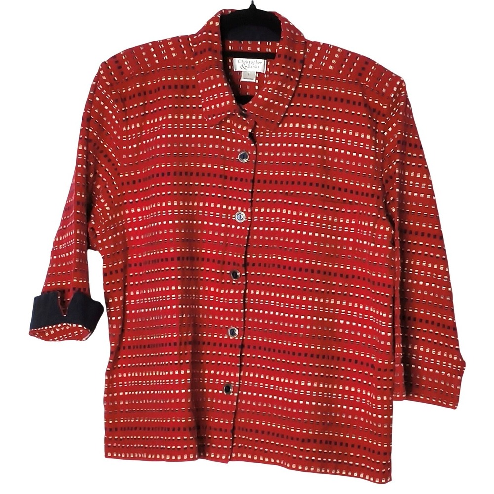 Christopher & Banks Button Up Shirt Shacket Women Large Red Linen Cotton Texture